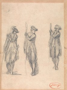 Tři náčrtky muže v uniformě od George Romney