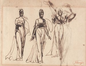 Tři studie stojící ženy, možná Kirké od George Romney