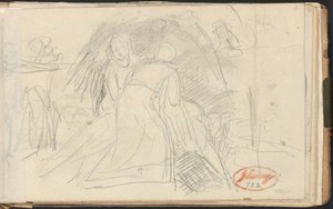 Dvě postavy zvedající ležící postavu od George Romney