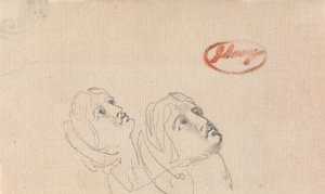 Dvě hlavy vzhlížející vzhůru od George Romney