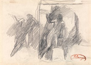 Dvě skici napůl klečící postavy od George Romney