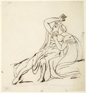 Dvě sedící postavy; na zadní straně: studie skupin tří postav od George Romney