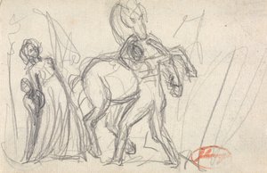 Neidentifikované osoby: žena, dítě, muž a kůň od George Romney