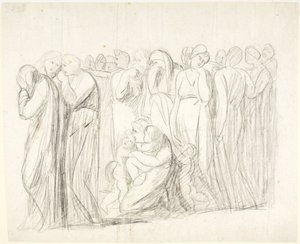 Plačící ženy a děti: studie k dílu „Obvinění Susanny“; Verso: studie postav od George Romney