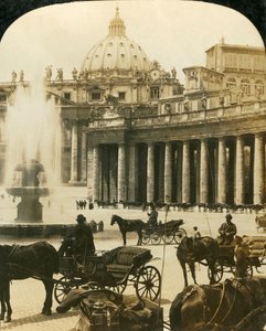 Kočáry u fontány na náměstí St Peters, Řím, Itálie, c1909.