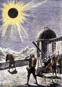 Lidé sledující zatmění – v „Les Exiles de la Terre““ od André Laurieho, ilustrace Georges Roux. Edice Hetzel od George Roux