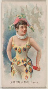 Karneval v Nice, Francie, ze série Holidays N80 pro cigarety značky Duke, 1890., 1890.