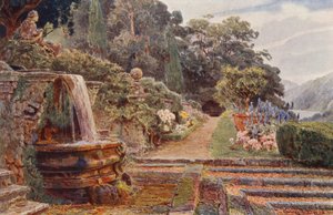 Italské zahrady: (barevná litografie): Villa Cicogna, Pod kaskádou (barevná litografie) od George Samuel Elgood