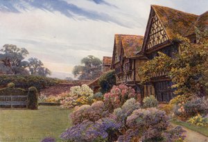 Přední nádvoří, Great Tangley Manor, Surrey (barevná litografie)