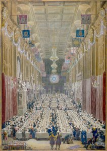 Pohled na večeři lorda starosty v Guildhall, City of London, 1828