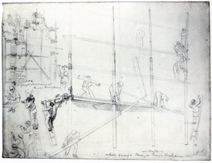 Stavění lešení před Craigovým domem, Francis Street, Londýn, 1841