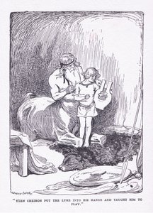 Cheiron mu vložil do rukou lyru a přivedl ho ke hře, z knihy Hrdinové vydané Georgem Allenem a Unwinem z roku 1929. od George Soper