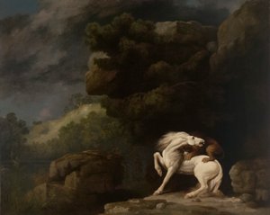 Lev útočí na koně od George Stubbs