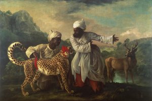 Gepard a jelen se dvěma Indiány, kolem roku 1765 (olej na plátně) od George Stubbs