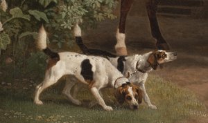 Detail od Williama Henryho Cavendishe Bentincka, 3. vévody z Portlandu před jezdeckými stájemi Welbeck Abbey, 1766-7 od George Stubbs