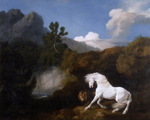 Kůň vyděšený lvem od George Stubbs