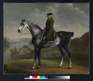 Joseph Smyth Esquire, poručík z Whittlebury Forest, Northamptonshire, na Dapple Gray Horse, kolem 1762-64 od George Stubbs