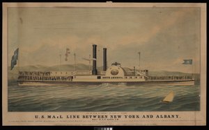 Poštovní linka USA mezi New Yorkem a Albany denně v 5 hodin odpoledne.... (litografie, kolorovaná) od George T. (after) Sanford