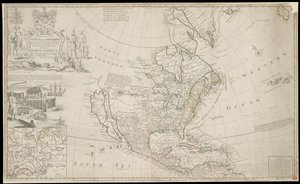 Mapa Severní Ameriky, asi 1720 (rytina) od George Vertue