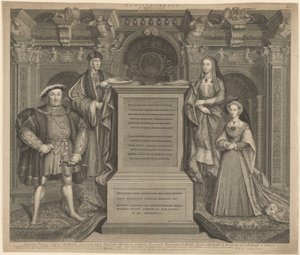 Jindřich VII a rodina Jindřicha VIII v paláci Whitehall od George Vertue after Hans Holbein the Younger