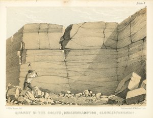 Lom v Oolitu, Minchinhampton, Gloucestershire (kolorovaná rytina) od George Victor Du Noyer