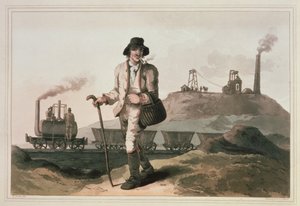 Lokomotiva Blenkinsop v dolu Middleton poblíž Leedsu, vyryla Robert a Daniel Havell, 1814