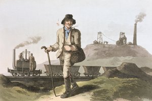 Lokomotiva Blenkinsop v dolu Middleton poblíž Leedsu, z „Costume of Yorkshire“ vyrytý Robertem Havellem (1769-1832) 1814