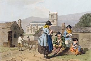 Wensleydale pletařky, z ‚Costume of Yorkshire‘ vyryté Robertem Havellem (1769-1832) 1814
