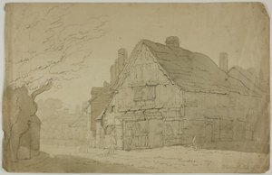 Kovárna v Guildfordu (recto); skica dvou kmenů stromů (verso) od George Wallwyn Shepheard