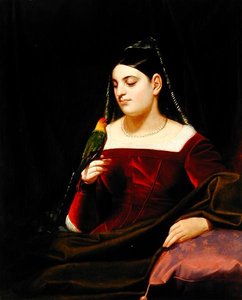 Dáma a papoušek, kolem roku 1835 (olej na plátně)