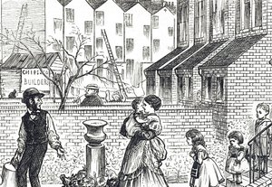 Kreslený komentář o rychlé městské expanzi a Jerry-buildingu od George du Maurier