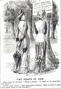 Kreslený komentář k zákonu o ochraně ptáků z roku 1880 od George du Maurier