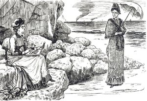 Karikatura zobrazující ženy nosící pinzetové brýle od George du Maurier