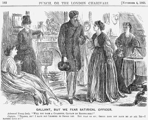 „Galantní, ale bojíme se satirického důstojníka“, 1865 od George du Maurier