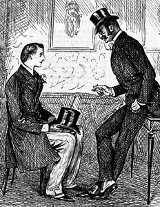 Dva pánové kouří doutník a povídají si po večeři od George du Maurier