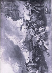 Bitva u La Hogue, 23.-24. května 1692: Zničení francouzské flotily, ilustrace z britských bitev na souši a na moři, 1915