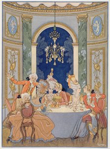Ilustrace z „Les Liaisons Dangereuses“ od Pierra Choderlose de Laclos (1741-1803) vydané ve 20. letech 20. století (tisk šablony)