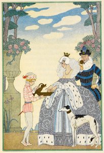 alžbětinská Anglie. Dáma a pán a sluha. Chrt. od Georges Barbier