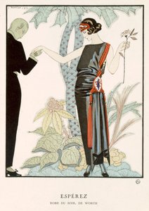 "Gazette du Bon Ton"; Esperez, večerní šaty Worth, cca 1920 (barevná litografie) od Georges Barbier
