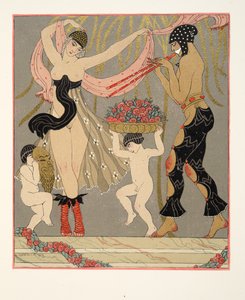 Tanec květin, ilustrace z Les Chansons de Bilitis, Pierre Louys, hospoda. 1922 (tisk šablony) od Georges Barbier