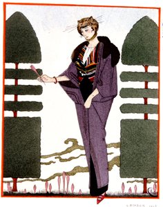 Cestovní kabát Mme Paquin, rytina 1914 od Georges Barbier