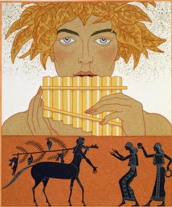 Pan Piper, ilustrace z „Les Mythes“ od Paula Valeryho (1871-1945) publikovaná v roce 1923 (pochoir print) od Georges Barbier