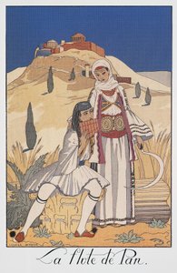 Hráč na panovou flétnu zobrazující tradiční řecké kostýmy od Georges Barbier
