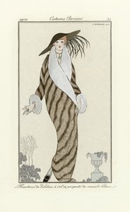 Sable Coat with White Fox Trim, from Costumes Parisien, pub. 1912 (pochoir print) od Georges Barbier