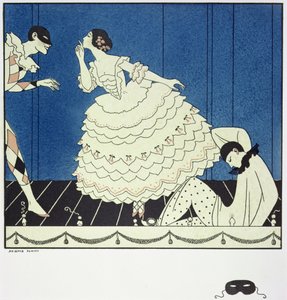 Tamara Karsavina (1885-1978) jako Columbine, Václav Nižinskij (1890-1950) jako Harlekýn a Adolph Bolm (1884-1951) jako Pierrot ve Fokinově 