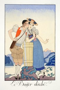 Ukradený polibek z „Falbalas et Fanfreluches, Almanach současných, minulých a budoucích režimů“ od Georges Barbier