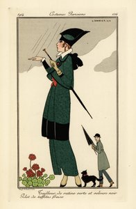 Žena v zeleném ratine a černém sametovém obleku. od Georges Barbier