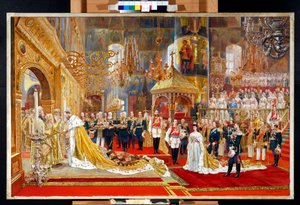 Korunovace ruského cara Alexandra III. (1845-1894) a císařovny Marie Fjodorovny (Dagmar z Dánska) (1847-1928) - umělecké dílo Georgese Beckera (1845-1909) od Georges Becker