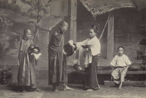 Barma: Pongyi se svou žebráckou mísou (č/b foto) od Georges Bertin Scott
