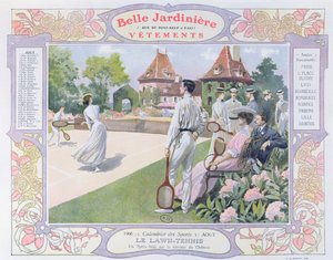 Lawn Tennis, ilustrace pro srpen z kalendáře pro obchod s oděvy 